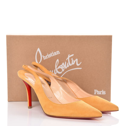 Christian Louboutin Veau Velours Apostrophy Sling 85 Pumps 39.5 Epi D'Or 9 of 9