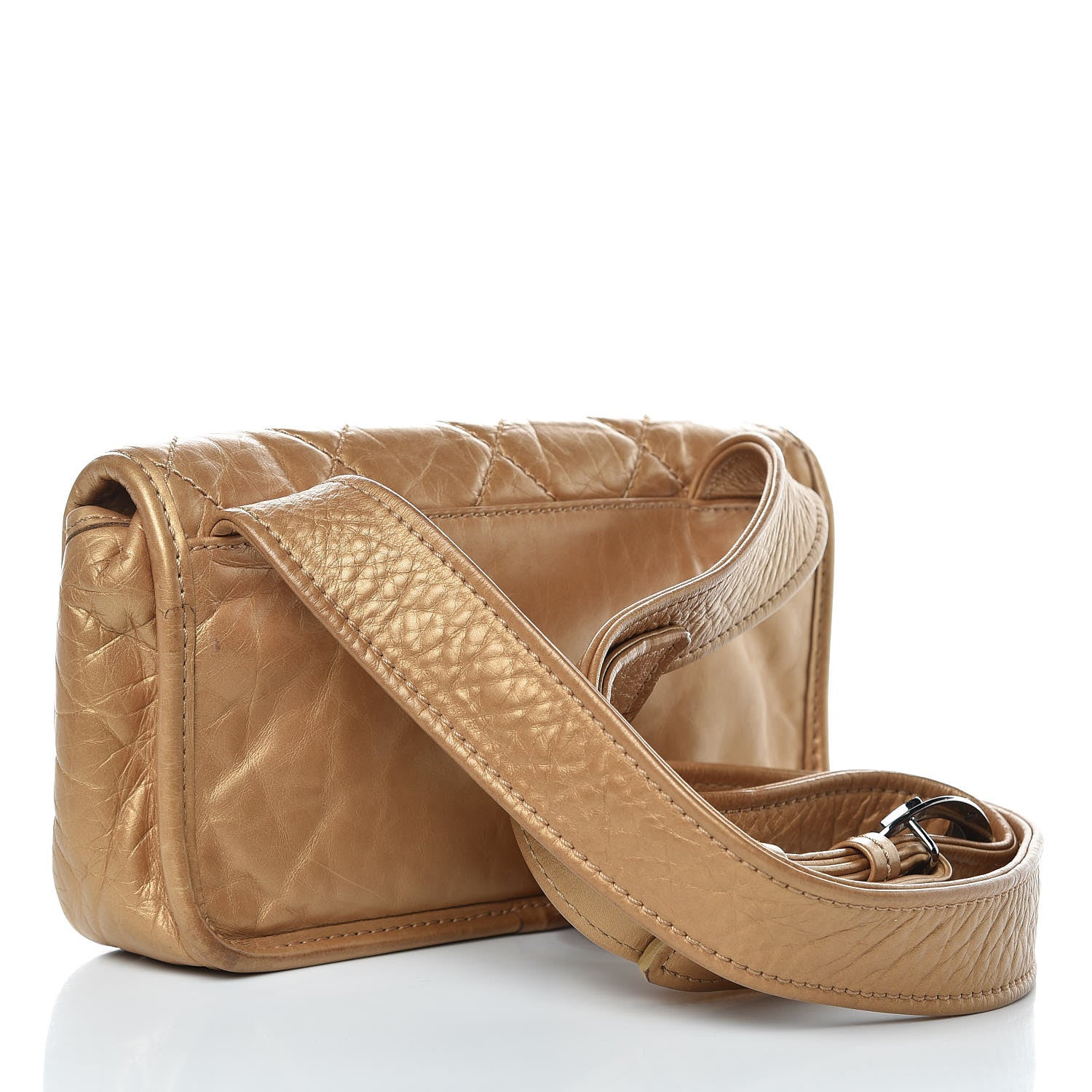 Chanel Aged Calfskin Quilted Vintage Ligne Messenger Flap Gold 3 of 11