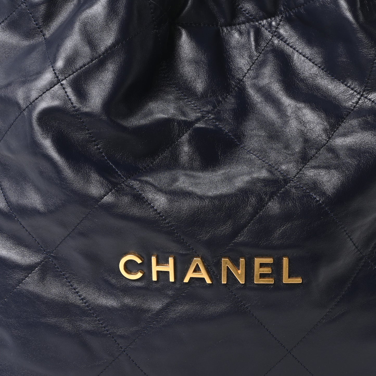 Shiny Calfskin Quilted Chanel 22 Navy Blue