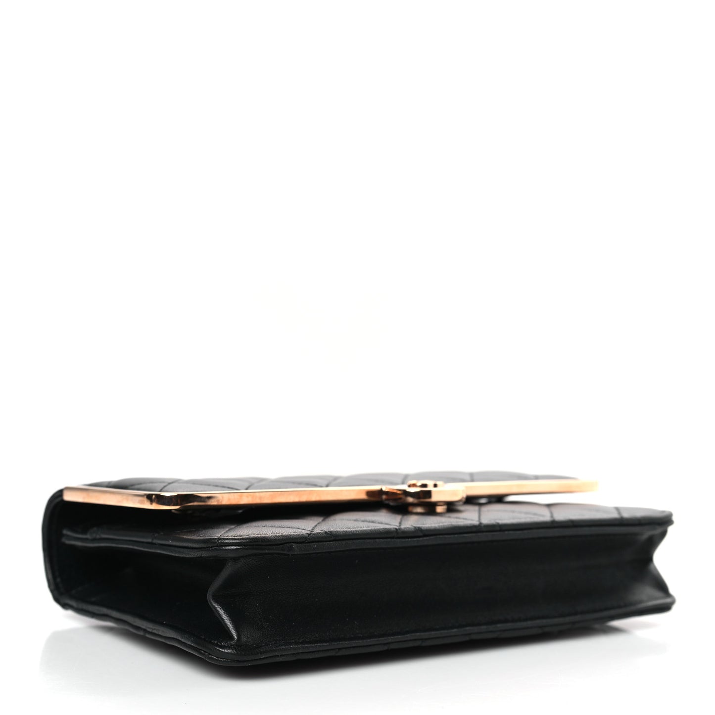 Lambskin Metal Quilted Wallet On Chain WOC Black