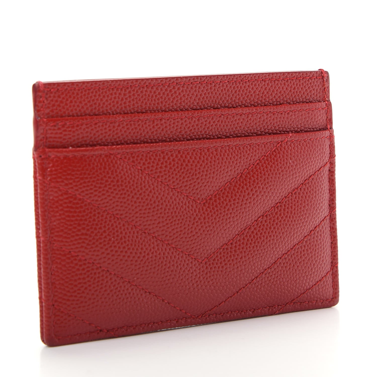 Saint Laurent Grain De Poudre Matelasse Chevron Monogram Credit Card Case New Red 3 of 7