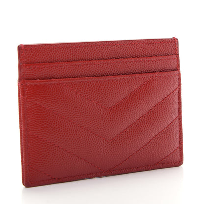 Saint Laurent Grain De Poudre Matelasse Chevron Monogram Credit Card Case New Red 3 of 7