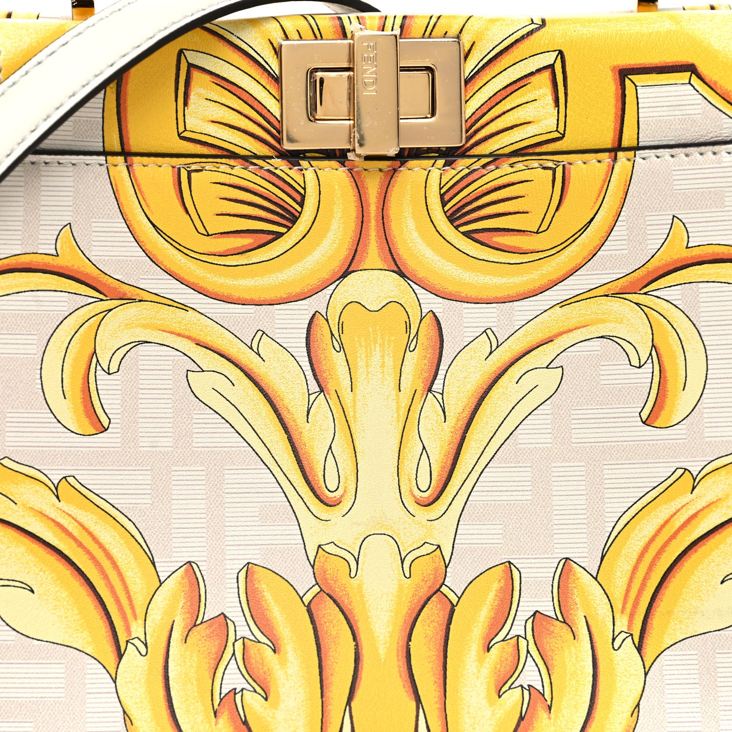 X VERSACE Vitello Seta Nappa Fendace FF Baroque Mini Peekaboo Iconic Satchel White Ice Gold