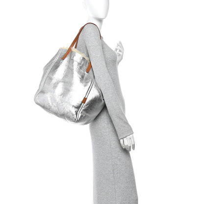 Celine Metallic Lambskin Shearling Medium Phantom Cabas Reversible Tote Natural Silver 2 of 20
