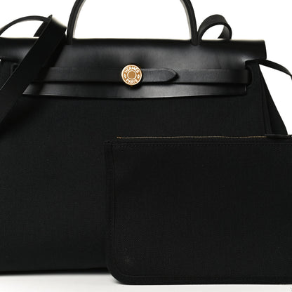 Hermes Military Toile Vache Hunter Herbag Zip Retourne 31 PM Black 7 of 10