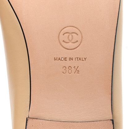 Chanel Lambskin Cap Toe CC Ballerina Flats 38.5 Beige Black 7 of 10