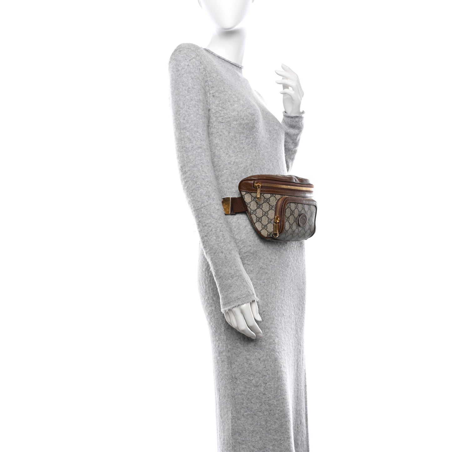 GG Supreme Monogram Textured Calfskin Retro Interlocking G Belt Bag Beige Ebony Brown Sugar