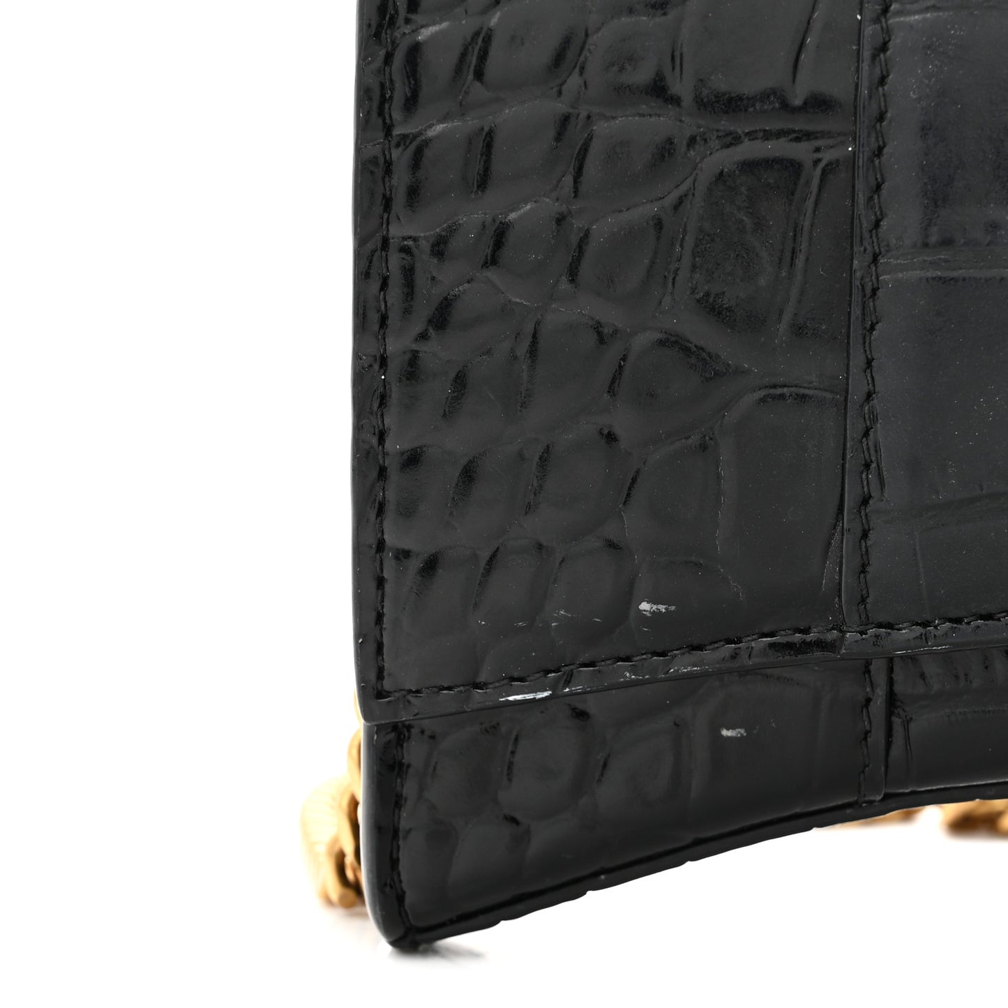 Shiny Calfskin Crocodile Embossed Hourglass Chain Bag Black