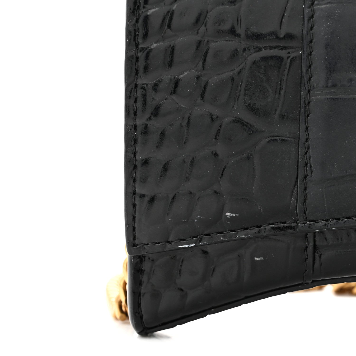 Balenciaga Shiny Calfskin Crocodile Embossed Hourglass Chain Bag Black 10 of 10