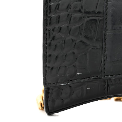 Balenciaga Shiny Calfskin Crocodile Embossed Hourglass Chain Bag Black 10 of 10