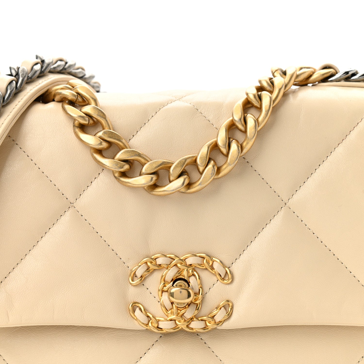 Chanel Shiny Goatskin Quilted Medium Chanel 19 Flap Beige 8 of 11