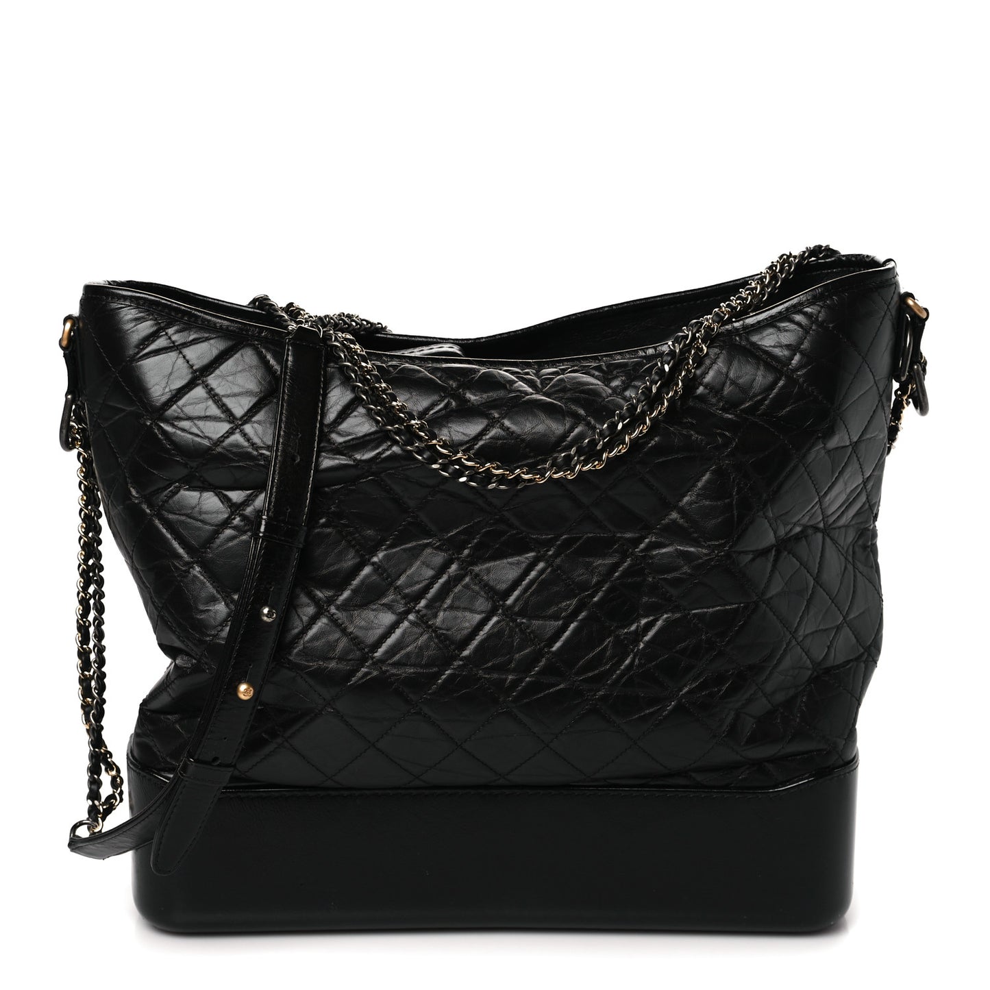 Aged Calfskin Quilted Maxi Gabrielle Hobo Black