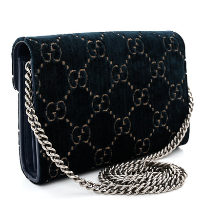 Gucci Velvet Crystal GG Monogram Mini Dionysus Chain Wallet Blue Beige Black 3 of 10