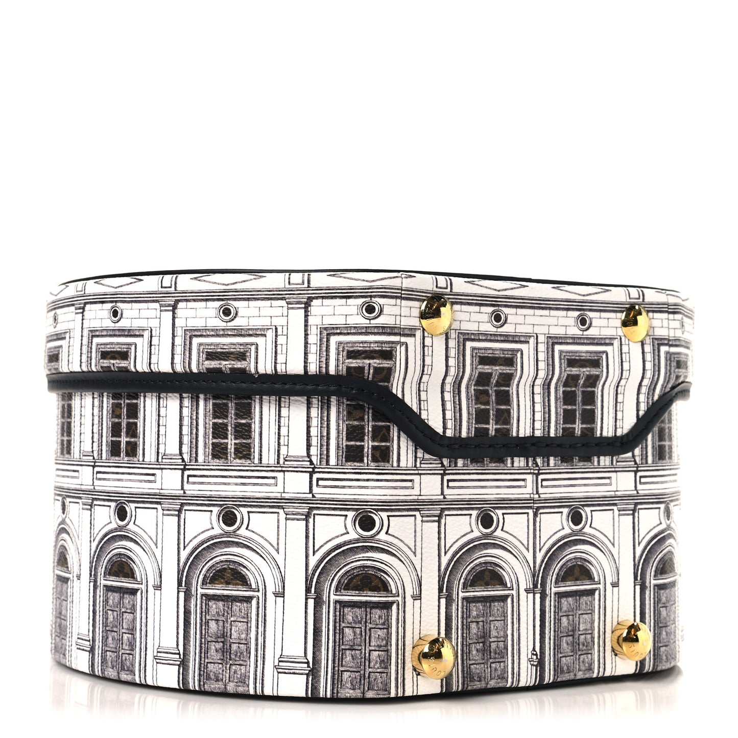 X FORNASETTI Calfskin Architettura Petite Boite Chapeau White Black