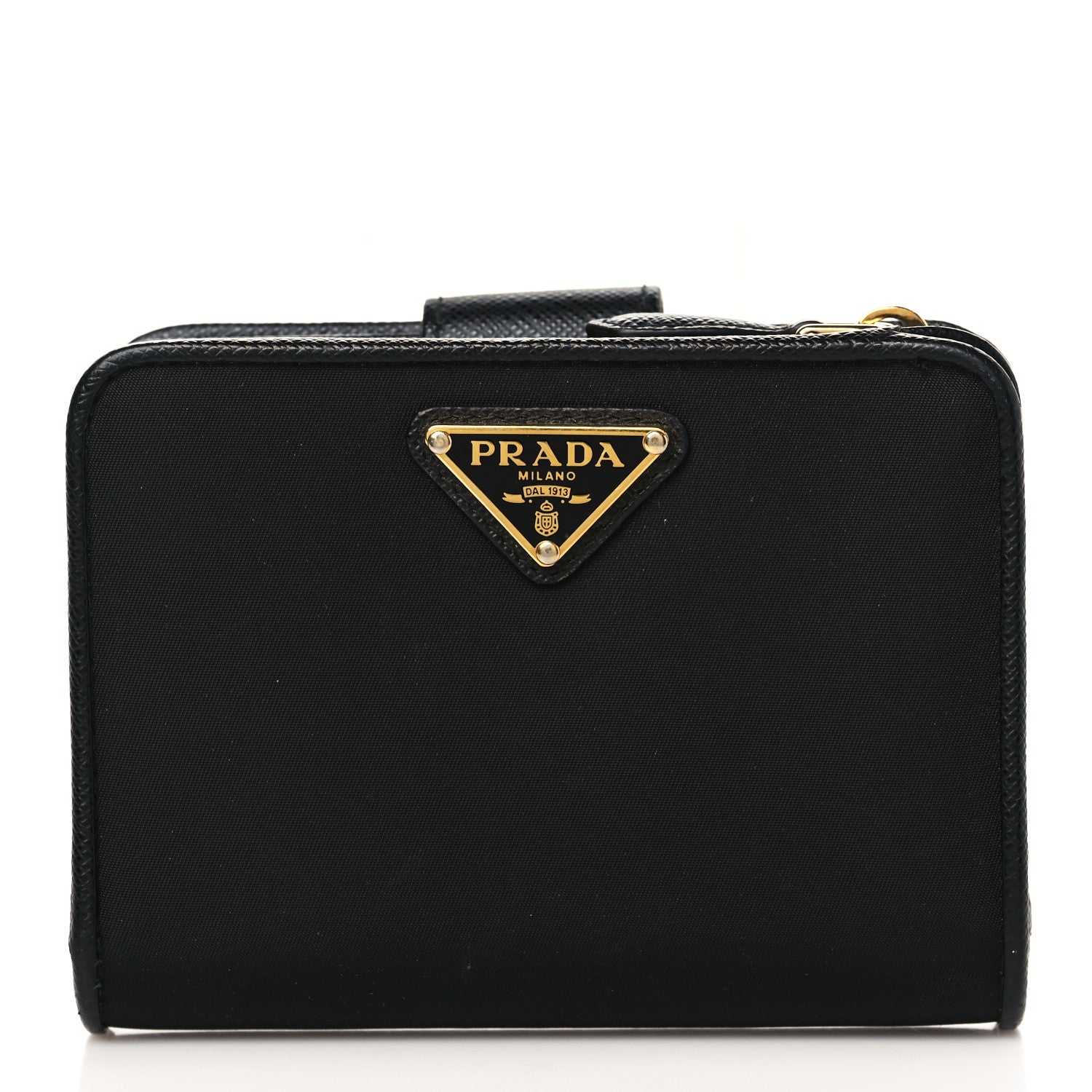 Prada Tessuto Nylon Saffiano Metal Compact Wallet Black 1 of 6