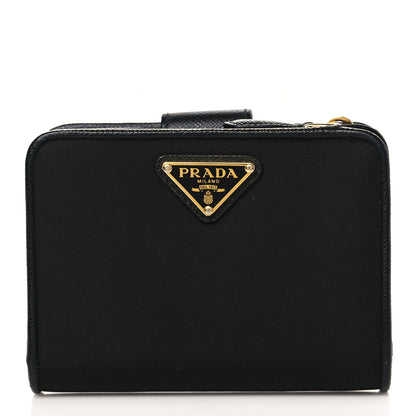 Prada Tessuto Nylon Saffiano Metal Compact Wallet Black 1 of 6