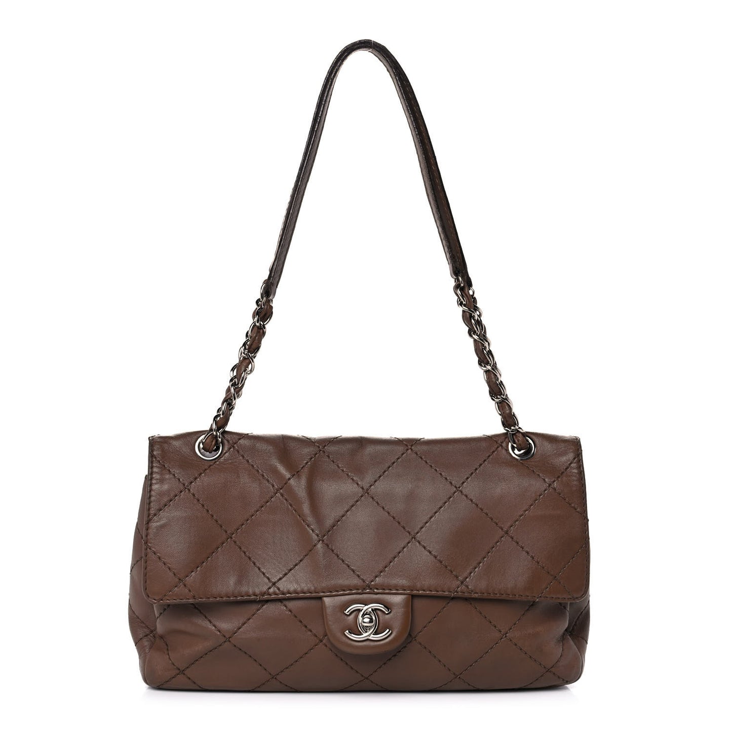 Calfskin Stitched Flap Brown