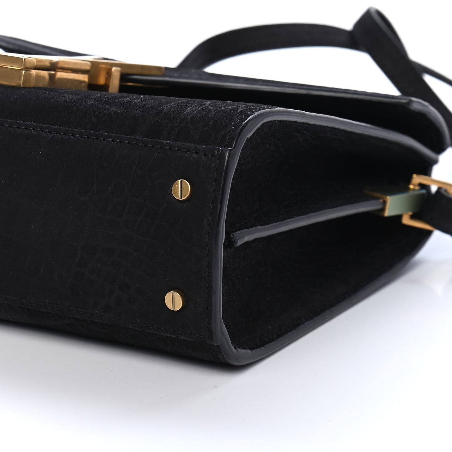 Nubuk Crocodile Embossed Mini Classic Monogram Cassandra Top Handle Black