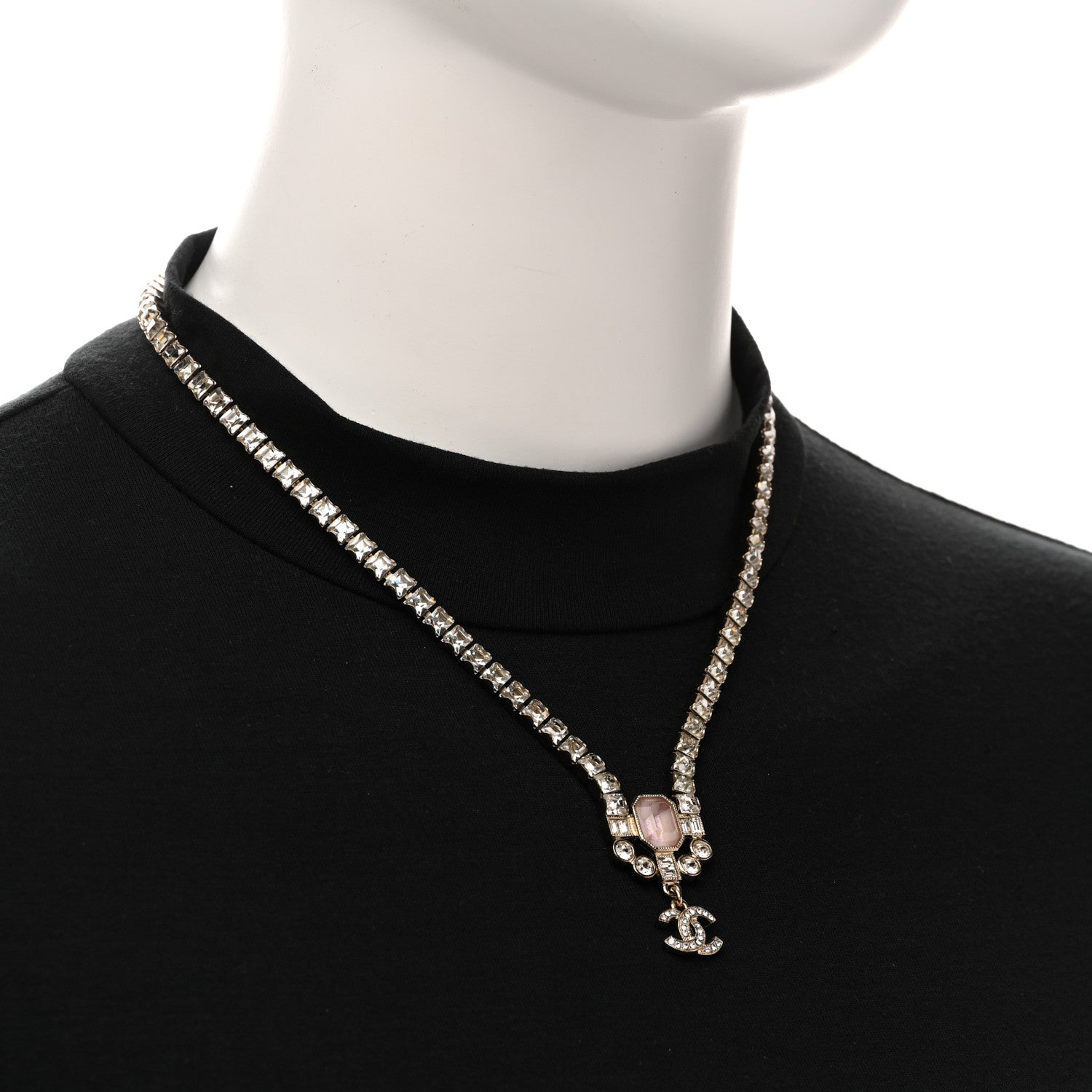 Chanel Crystal CC Pendant Choker Gold Pink 2 of 6