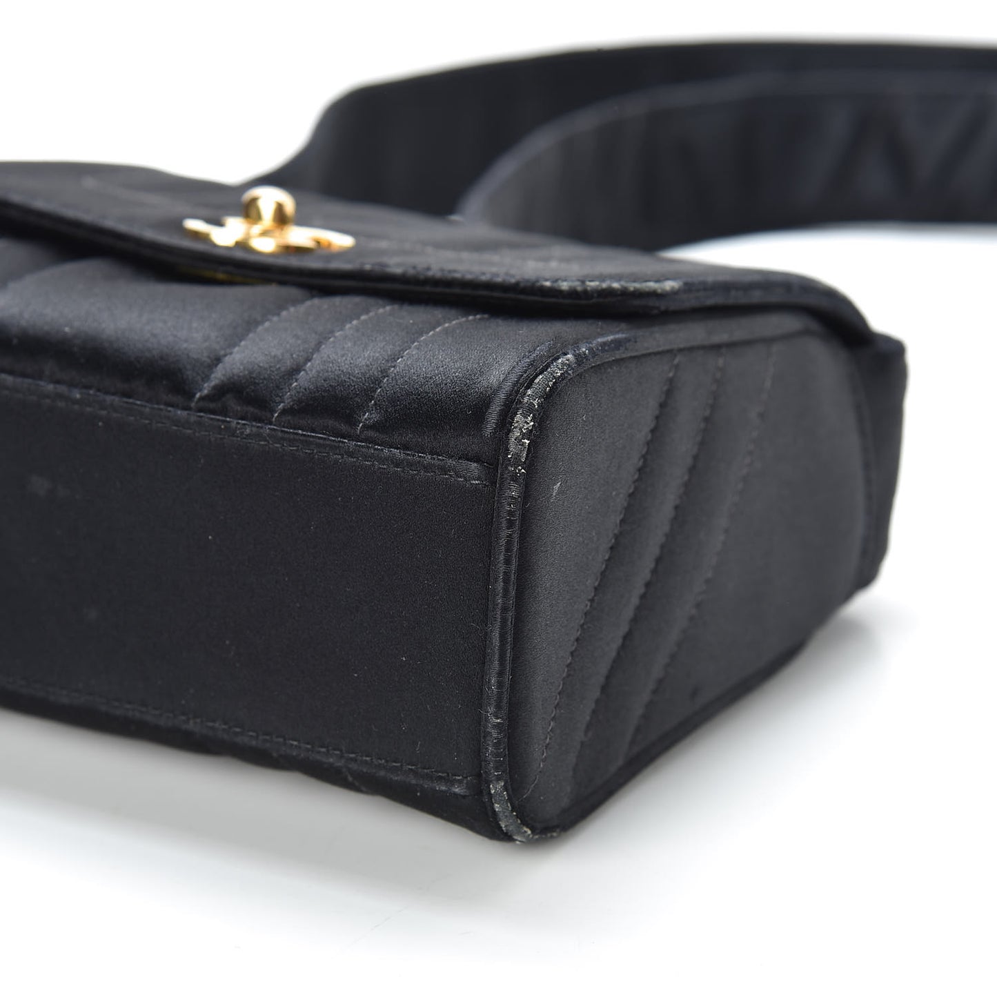 Satin Vertical Quilt Mini Flap Shoulder Bag Black