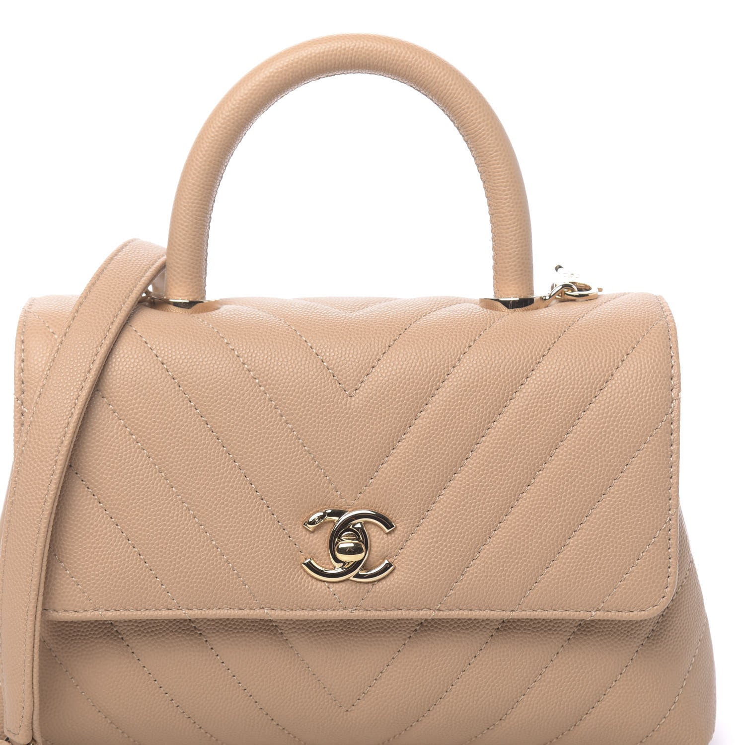 Chanel Caviar Chevron Quilted Mini Coco Handle Flap Beige 10 of 10