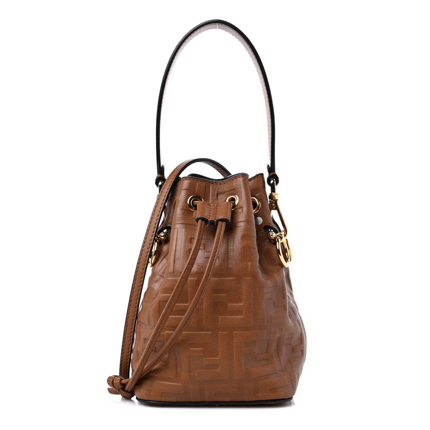 Vitello Cristallo Nature F is Fendi FF 1974 Embossed Mini Mon Tresor Bucket Bag Cuoio