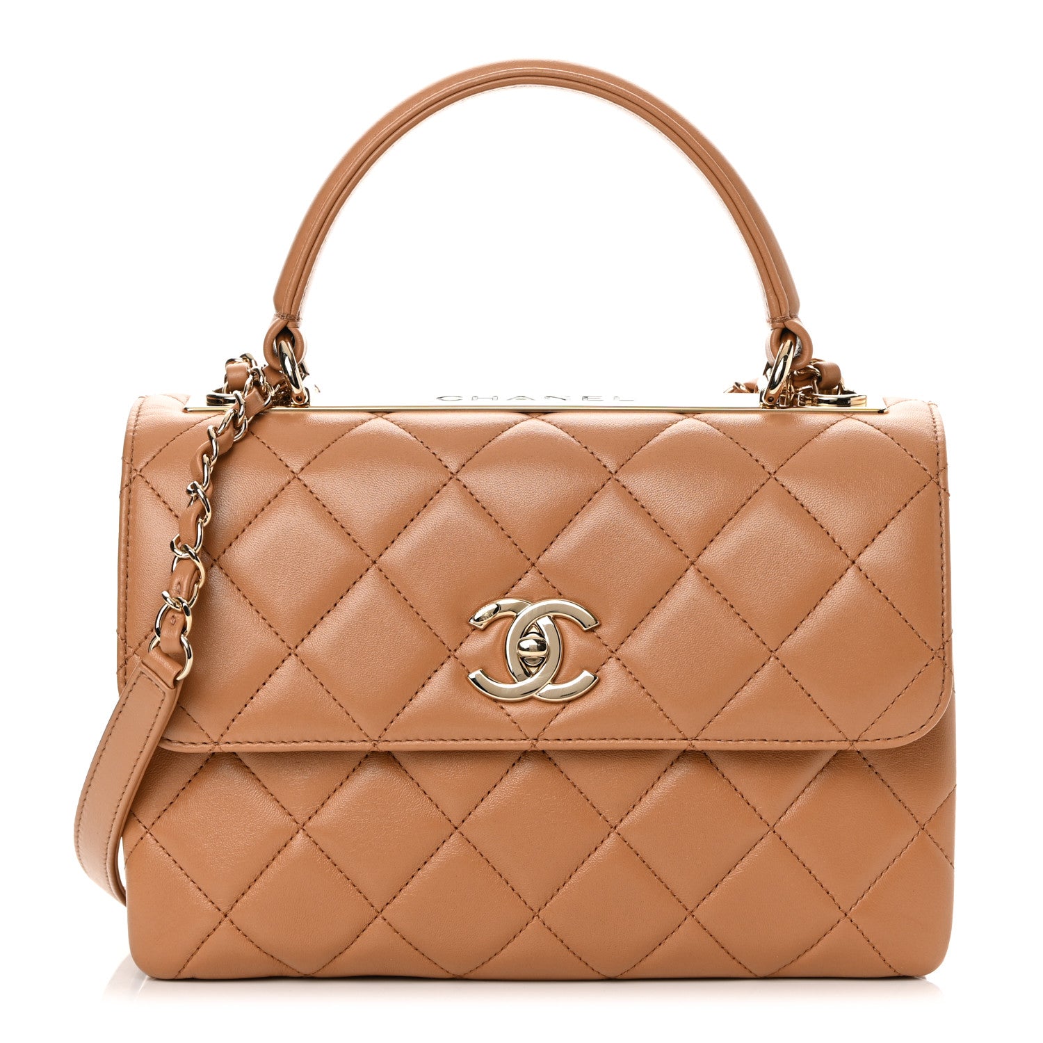 Chanel Lambskin Quilted Small Trendy CC Flap Dual Handle Bag Camel 1 of 14
