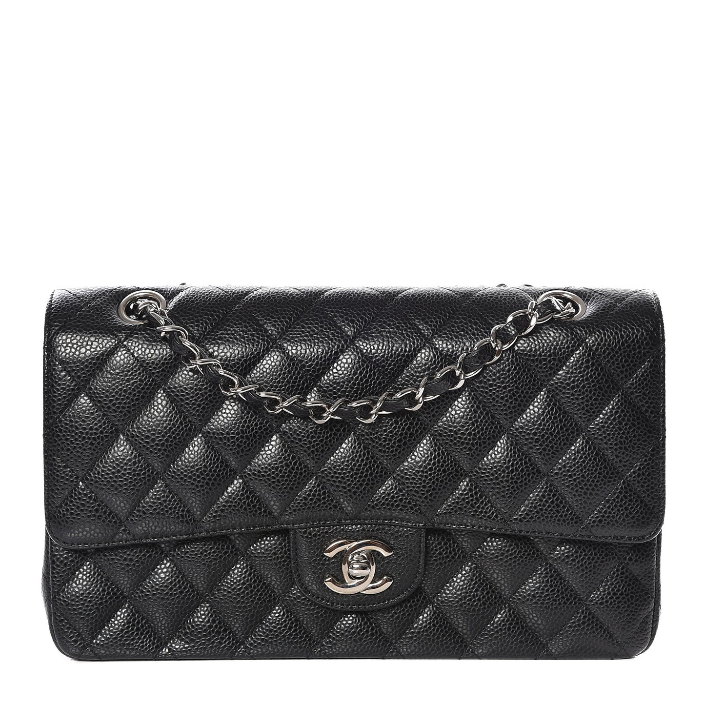 Caviar Quilted Medium Double Flap Black