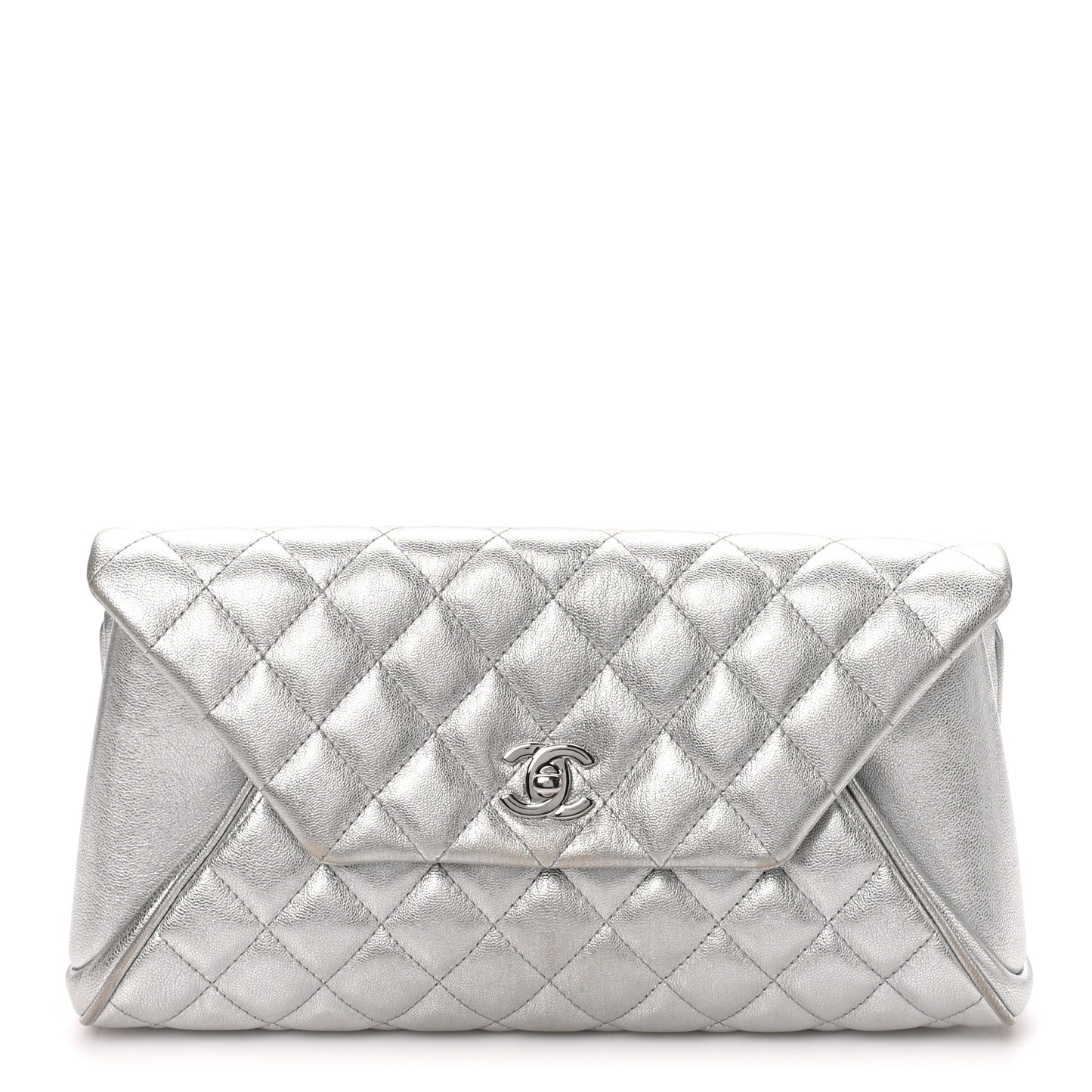 Metallic Calfskin Quilted Fold Up Again Clutch Silver
