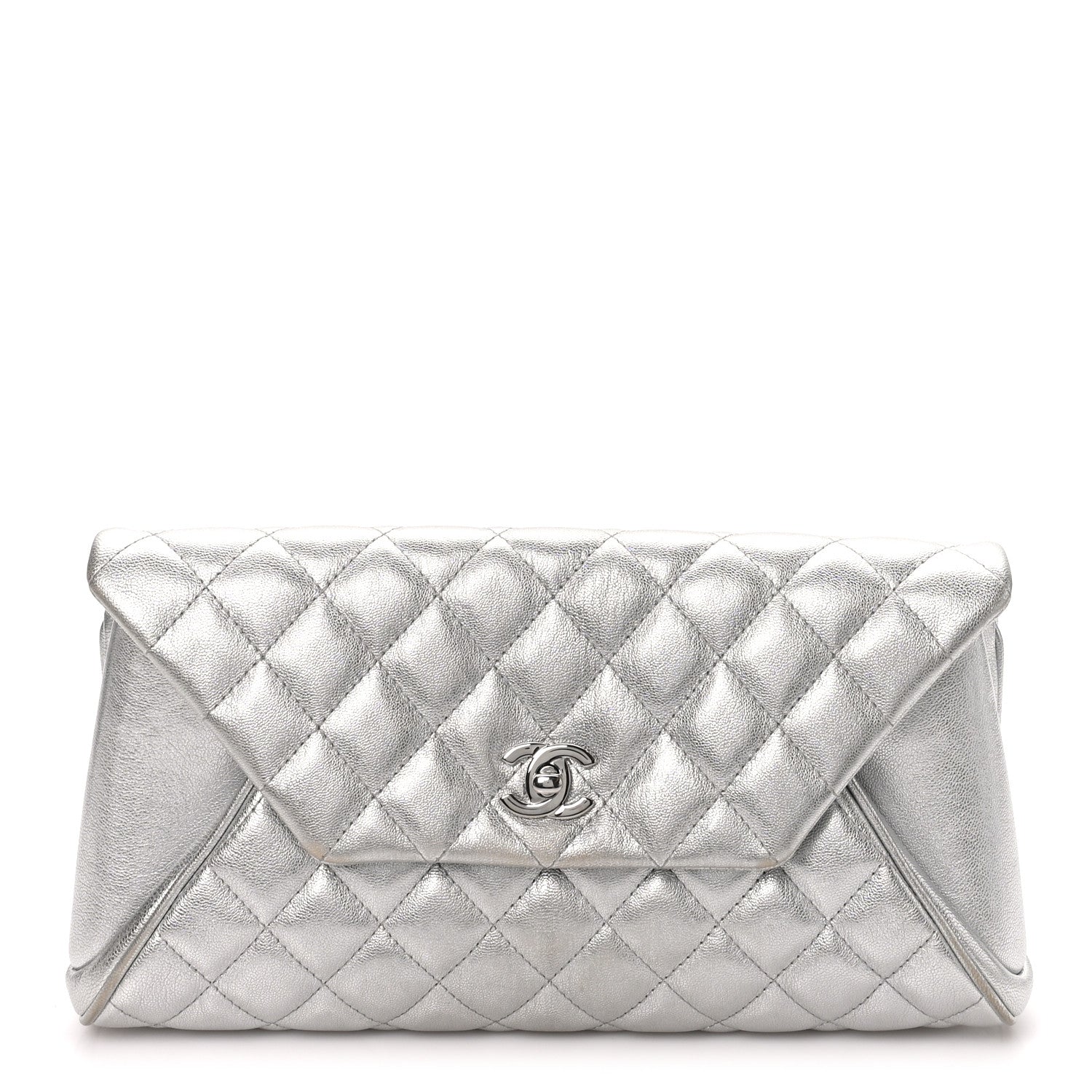 Chanel Metallic Calfskin Quilted Fold Up Again Clutch Silver 1 of 8