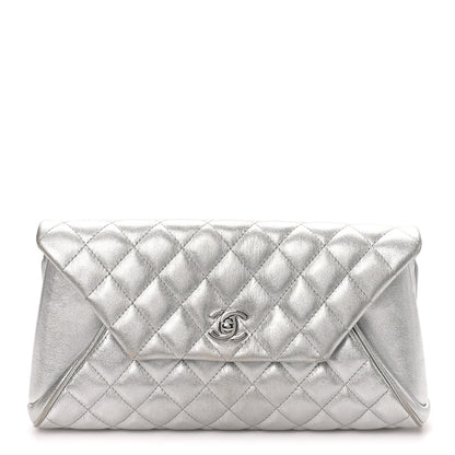 Chanel Metallic Calfskin Quilted Fold Up Again Clutch Silver 1 of 8