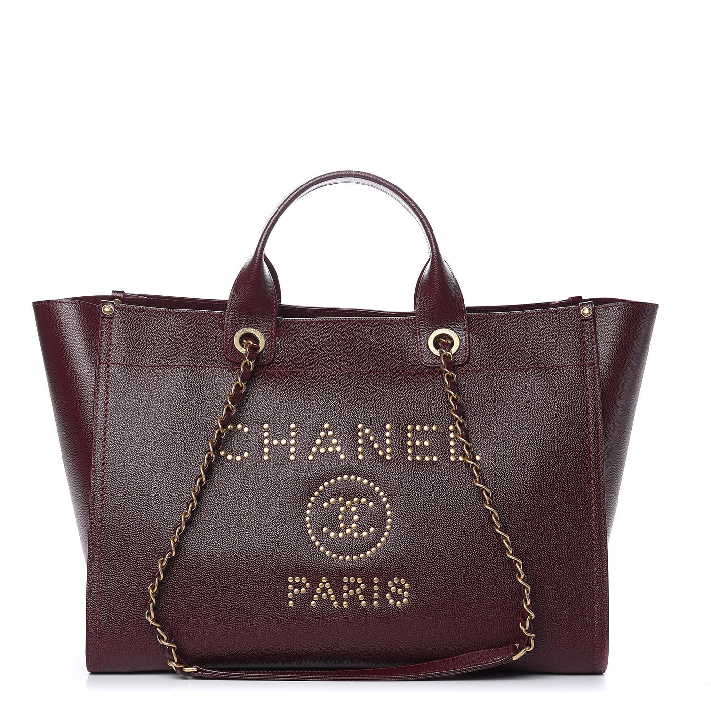 Caviar Medium Studded Deauville Tote Burgundy