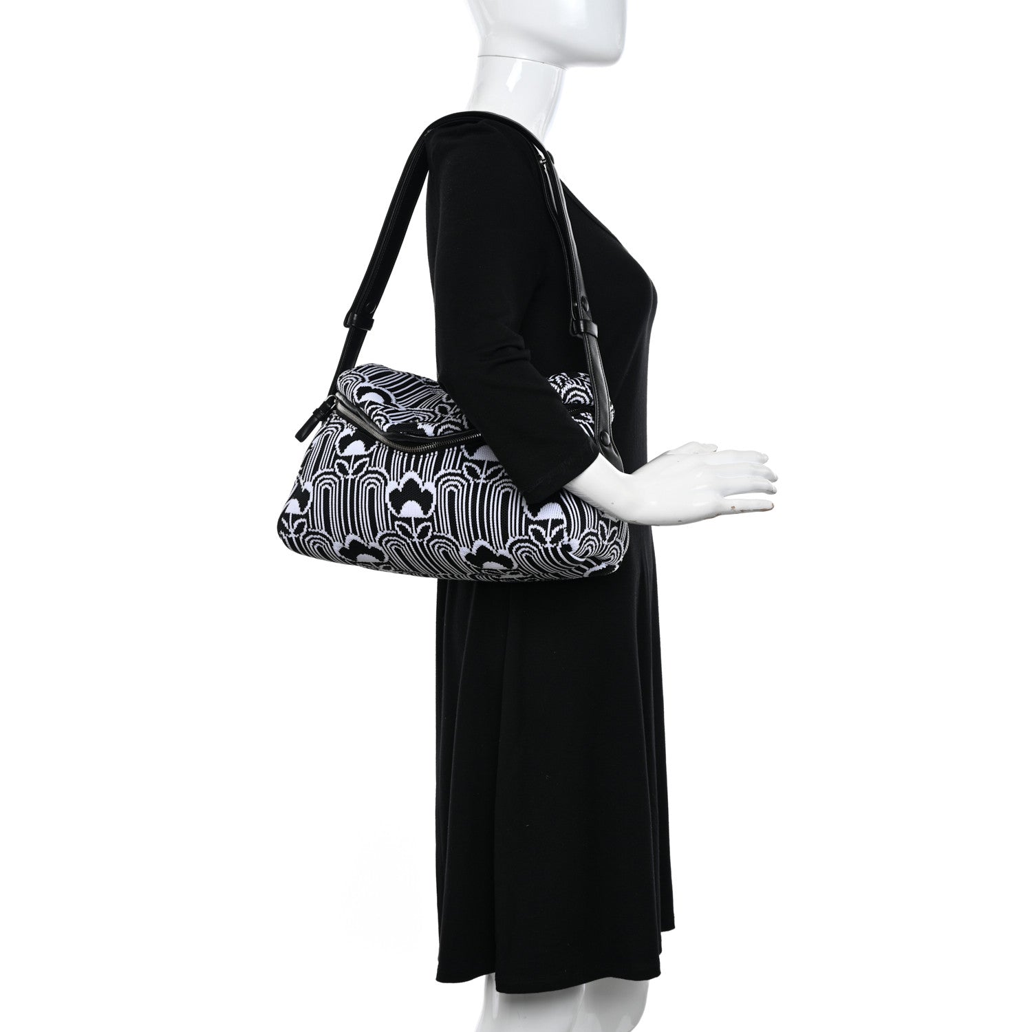 Prada Maglia Jacquard Signaux Bag Black White 2 of 10