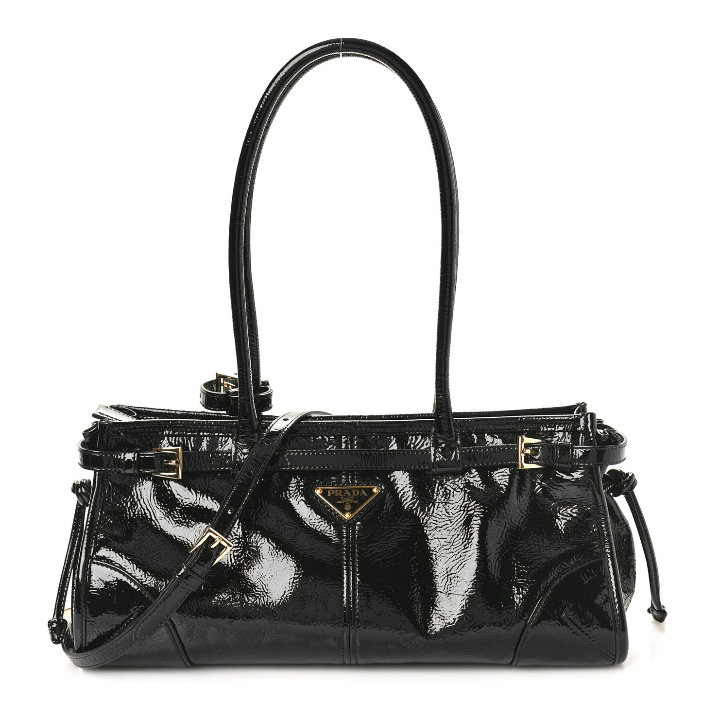 Glossy Calfskin Medium Shoulder Bag Black