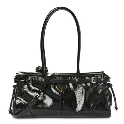 Prada Glossy Calfskin Medium Shoulder Bag Black 1 of 7