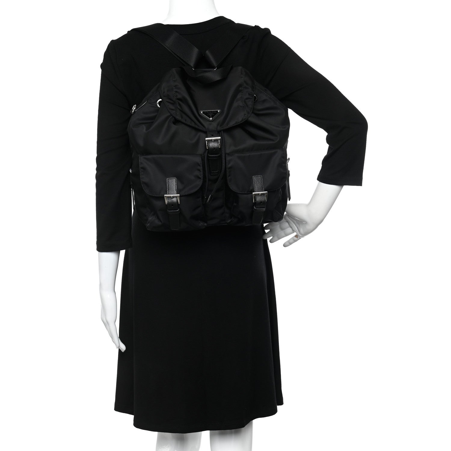Prada Tessuto Nylon Saffiano Medium Backpack Black 2 of 12