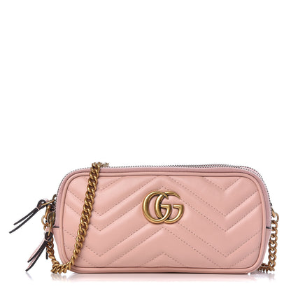 Gucci Calfskin Matelasse Mini GG Marmont Chain Crossbody Bag Perfect Pink 1 of 8