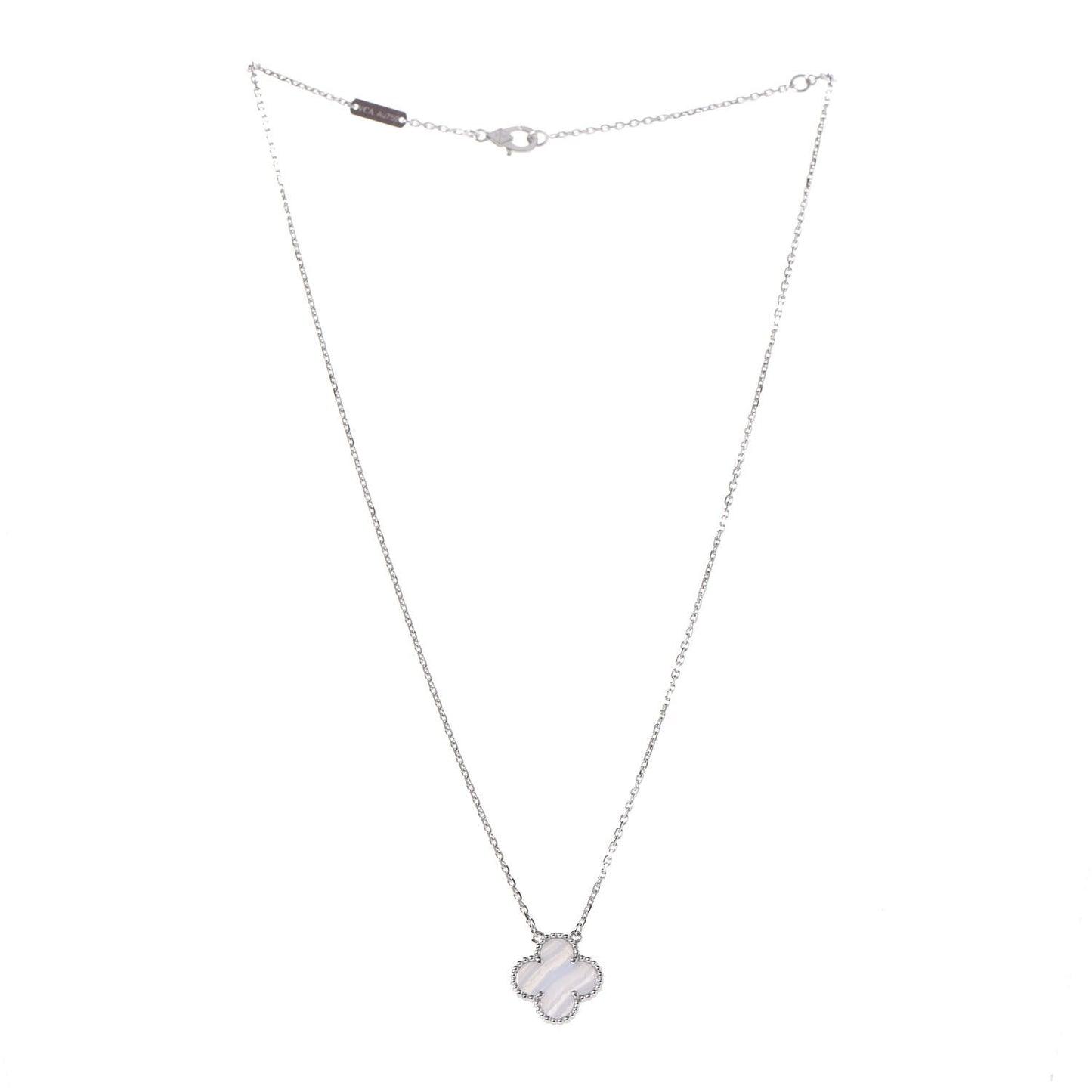 18K White Gold Chalcedony Vintage Alhambra Pendant Necklace