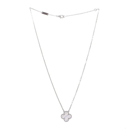 Van Cleef & Arpels 18K White Gold Chalcedony Vintage Alhambra Pendant Necklace 3 of 6