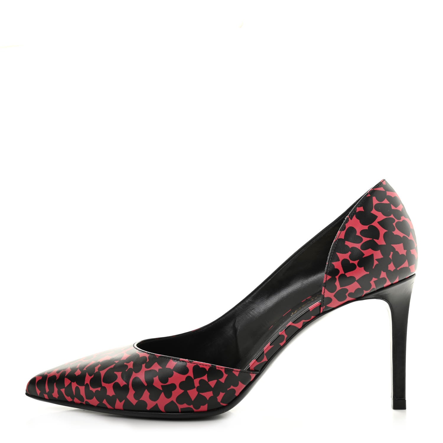 Saint Laurent Calfskin Heart Print D'Orsay Paris 105 Pumps 40 Pink Black 1 of 16