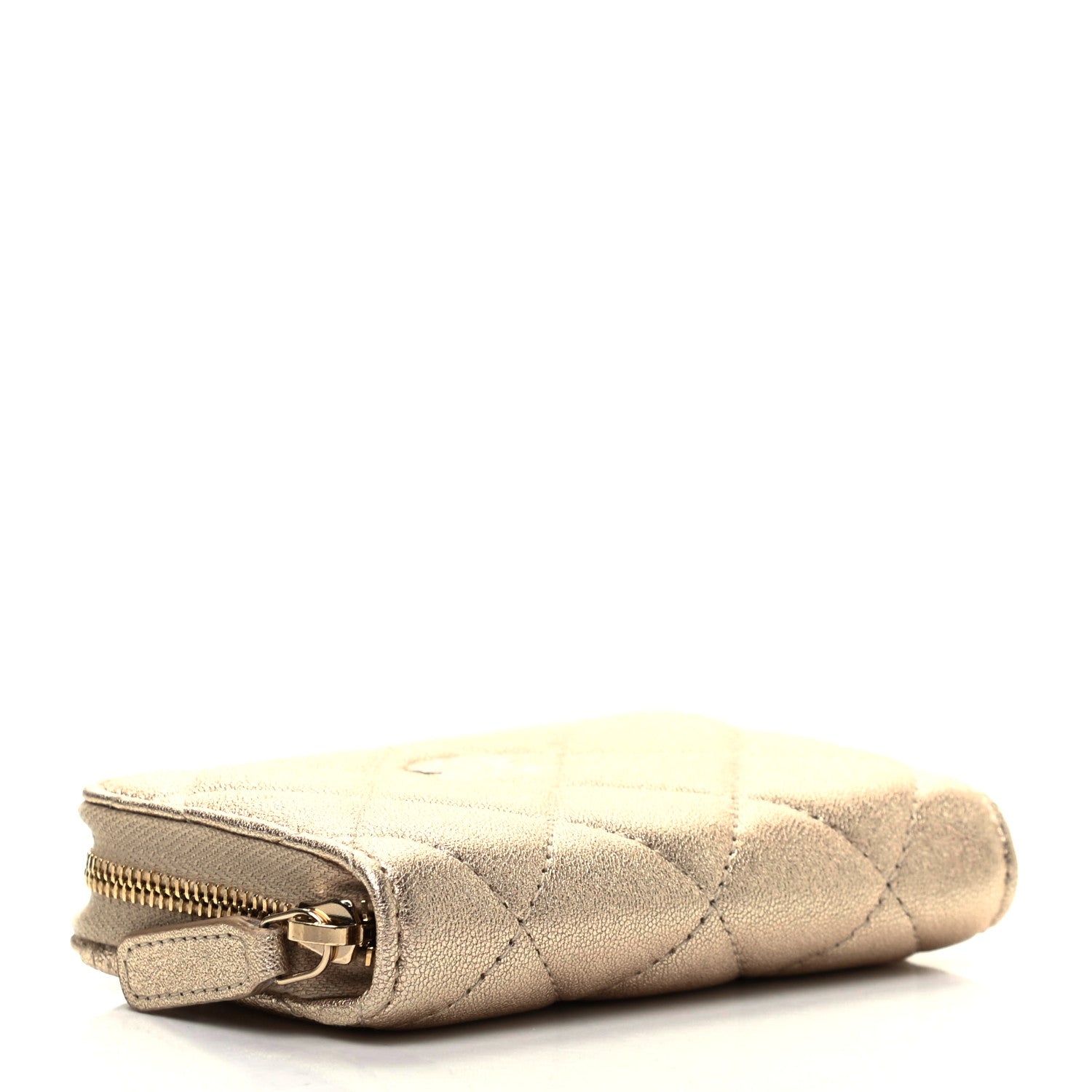 Chanel Metallic Lambskin Quilted Zip Coin Purse Wallet Gold 4 of 7
