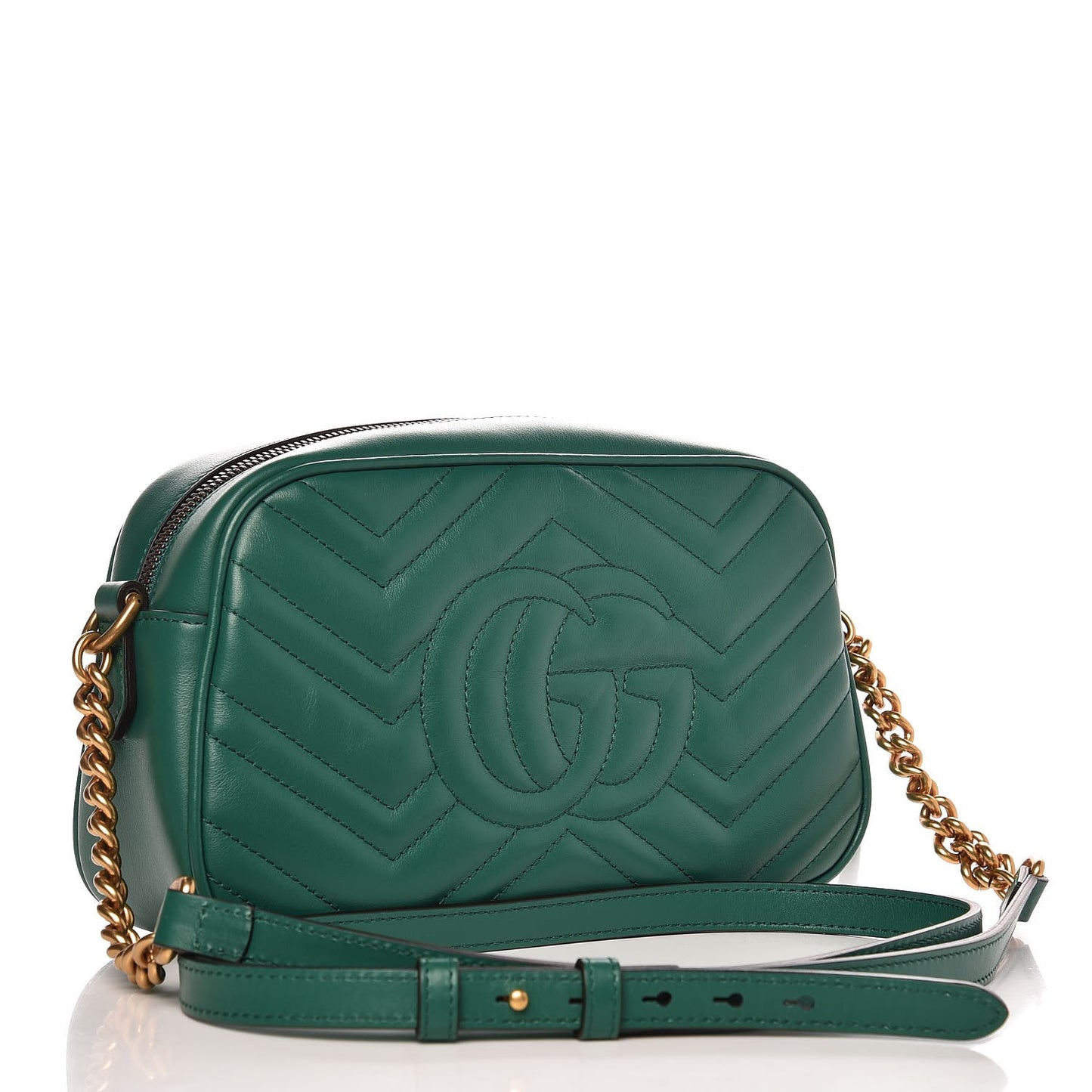 Calfskin Matelasse Small GG Marmont Chain Shoulder Bag Emerald Green
