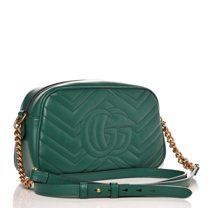 Gucci Calfskin Matelasse Small GG Marmont Chain Shoulder Bag Emerald Green 3 of 7