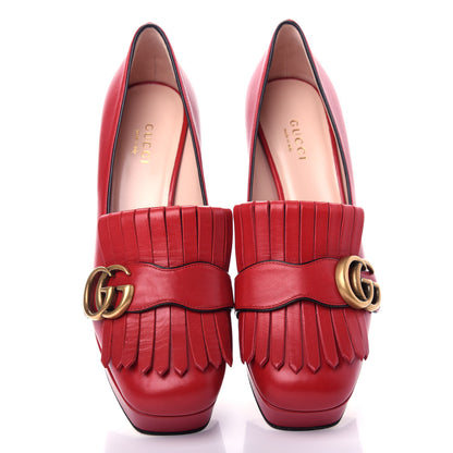 Gucci Malaga Kid GG Marmont Fringe Platform Loafer Pumps 36 Hibiscus Red 5 of 11