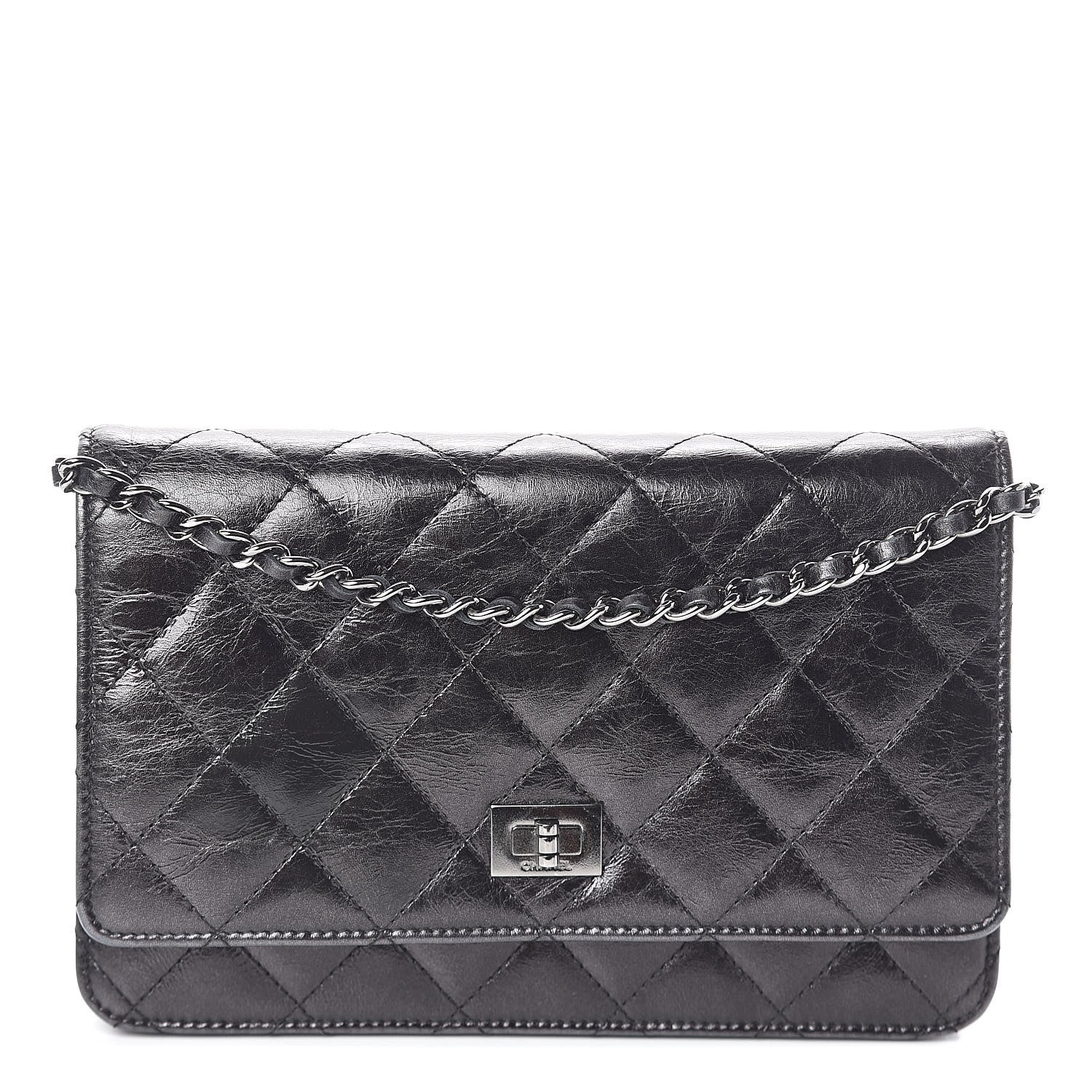 Chanel Glazed Aged Calfskin Reissue Wallet On Chain WOC Black 1 of 11