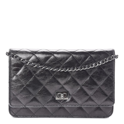 Chanel Glazed Aged Calfskin Reissue Wallet On Chain WOC Black 1 of 11