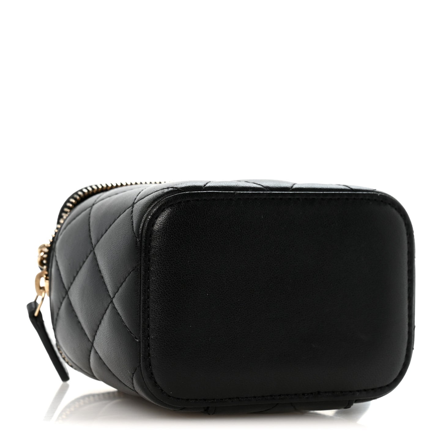 Lambskin Quilted Top Handle Mini Vanity Case With Chain Black