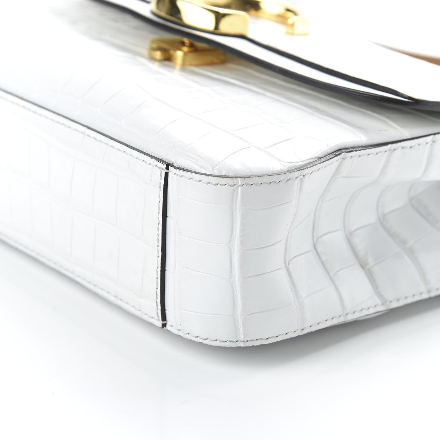 Chloe Calfskin Crocodile Embossed Small C Double Carry Brilliant White 8 of 12