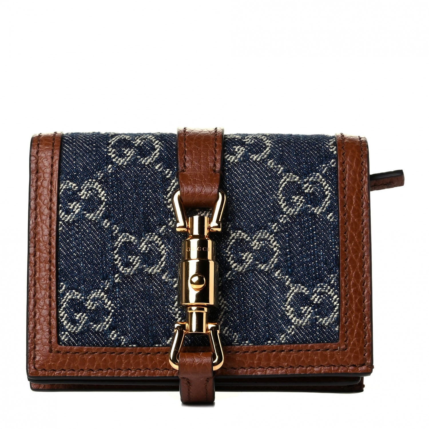 Gucci New Denim GG Monogram Jackie 1961 Card Case Blue Tea Cuir 1 of 5