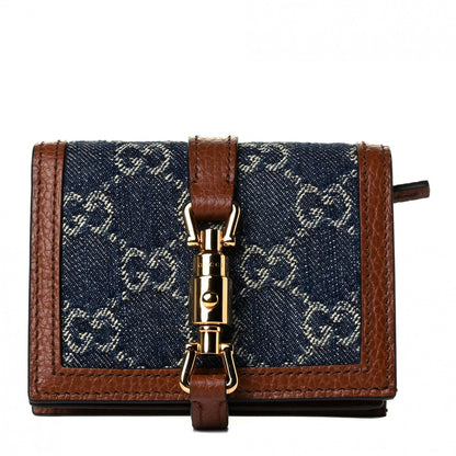 Gucci New Denim GG Monogram Jackie 1961 Card Case Blue Tea Cuir 1 of 5